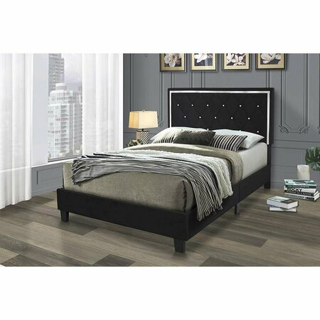 KD MUEBLES DE DORMITORIO Monica Velvet Upholstered Full Size Platform Bed Black KD3357667
